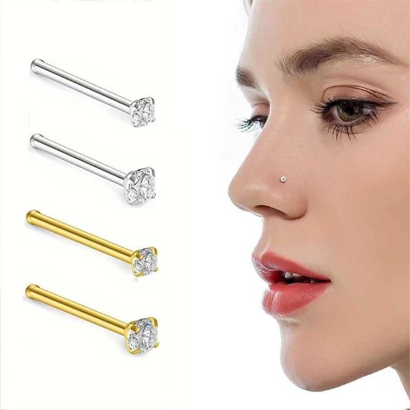 Multiple Color Stainless Steel Nose Studs Set 4Pcs 3 Shank Designs 7mm Post Length Comfortable Piercing Jewelry