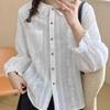 Women's Lace Peter Pan Collar Blouse - Spring 2025: Korean Style, Jacquard Embroidery, Long Sleeves, Loose Fit