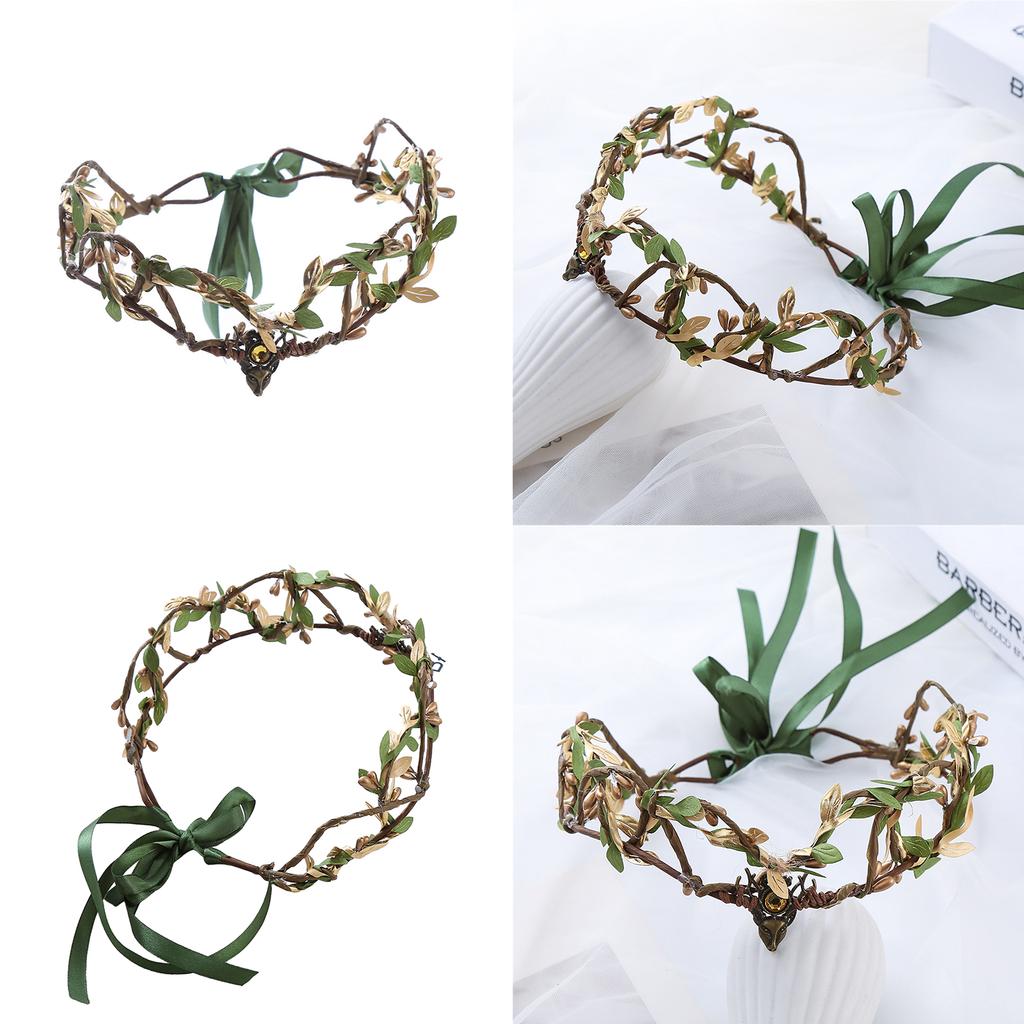 Model Show Flower Crown with Rhinestone Pendant Decors Ethnic Style Headband for Girls Cosplay Fairy for
