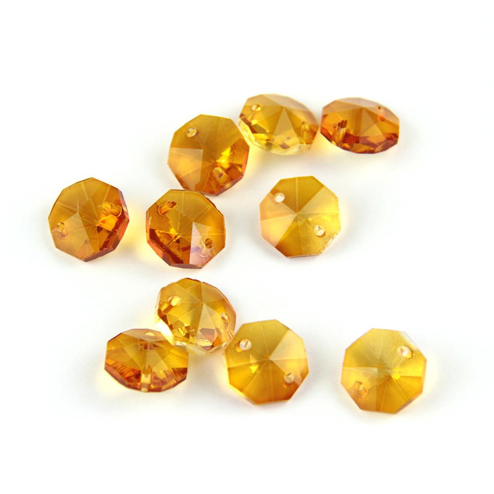 100Pcs 14Mm Crystal Chandelier Parts Glass Octagon Beads In 1 Hole/2 Holes Diy Strand Accessories Sucatchers For Home Decoration