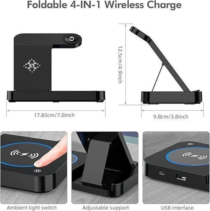 4-in-1 Wireless Charger - Compatible iPhone 14/13/12/11 - 15W Fast Charging - Foldable - Qi Certified