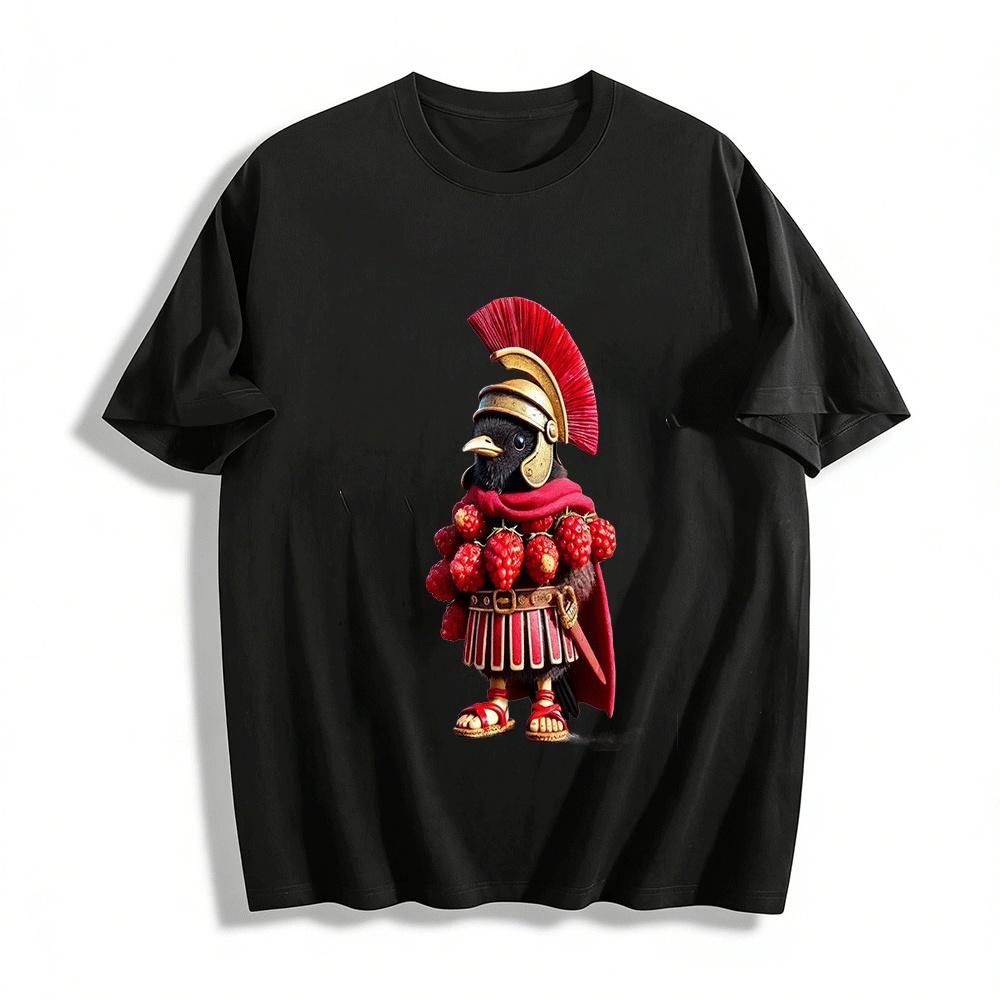 

Roman Warrior Black Bird Raspberry Graphic Casual T-Shirt Pure cotton T-shirt XXS