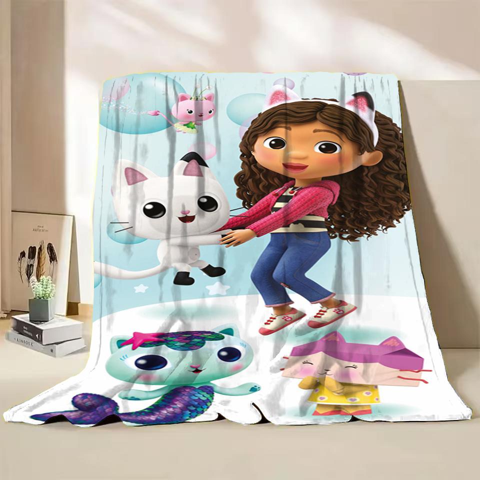 Gabbys Dollhouse Flannel Fluffy Fleece Blanket for Home Bedroom Bed Sofa Office Children Cover Adult Soft Blanket Kids Cute Gift