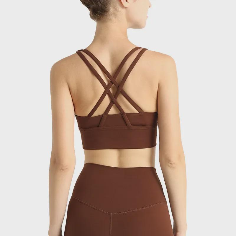 European-American Style Cross-Back Sports Vest: Shock-Absorbing Gathered Sports Bra & Nude Yoga Top for Women