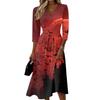Womens Casual V Neck Midi Dress Three Quarter Sleeve Back Zipper Halloween Print Dress