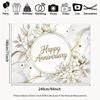 2D Happy Anniversary Backdrop White Marble Gold Floral Photography Background