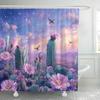 1pc Dreamy Cactus Flower Digital Print Shower Curtain, Waterproof Polyester, Machine Washable, Decorative Bathroom Home Decor