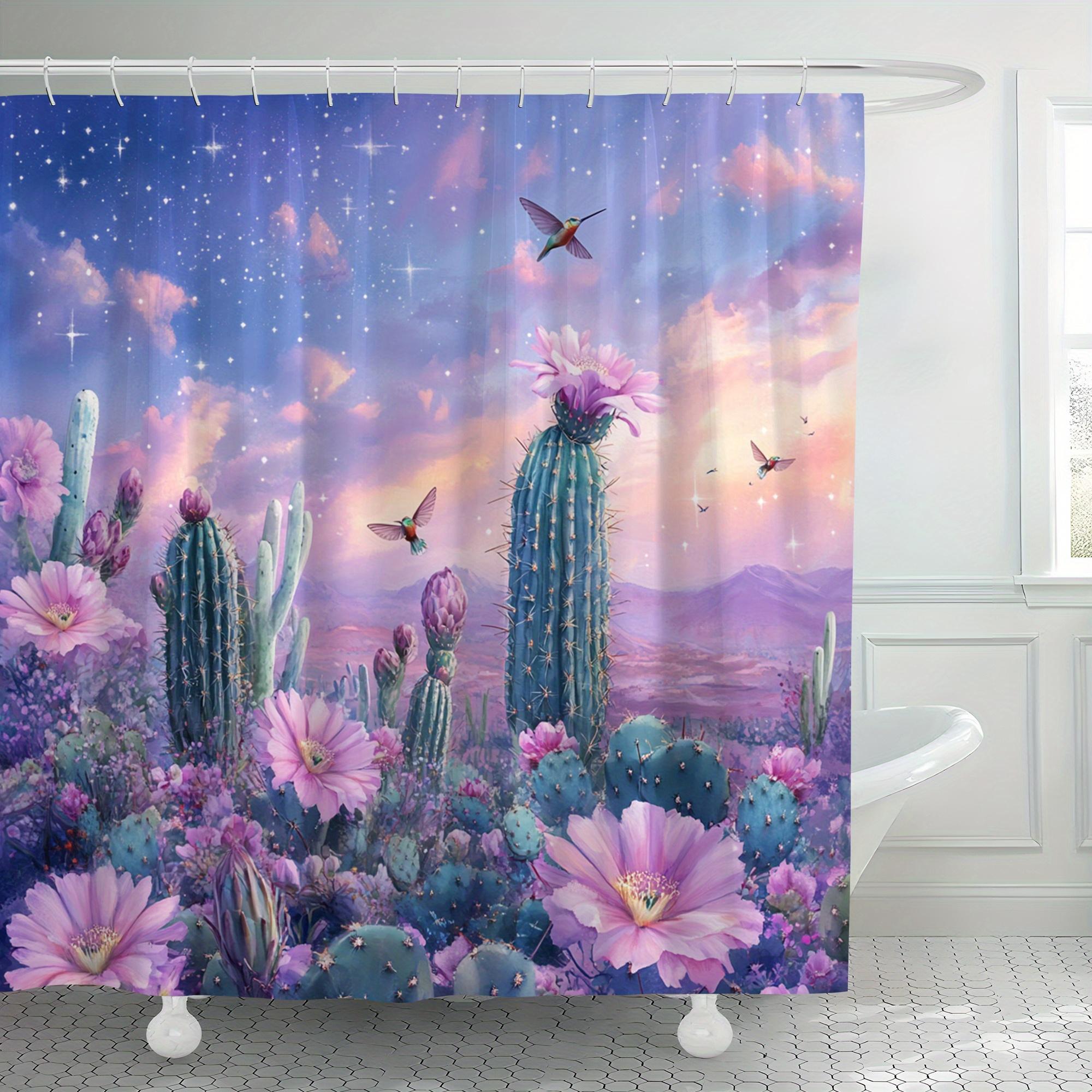 

1Pc Dreamy Cactus Flower Digital Print Shower Curtain, Waterproof Polyester, Machine Washable, Decorative Bathroom Home Decor W60H190(CM)-1 Pcs