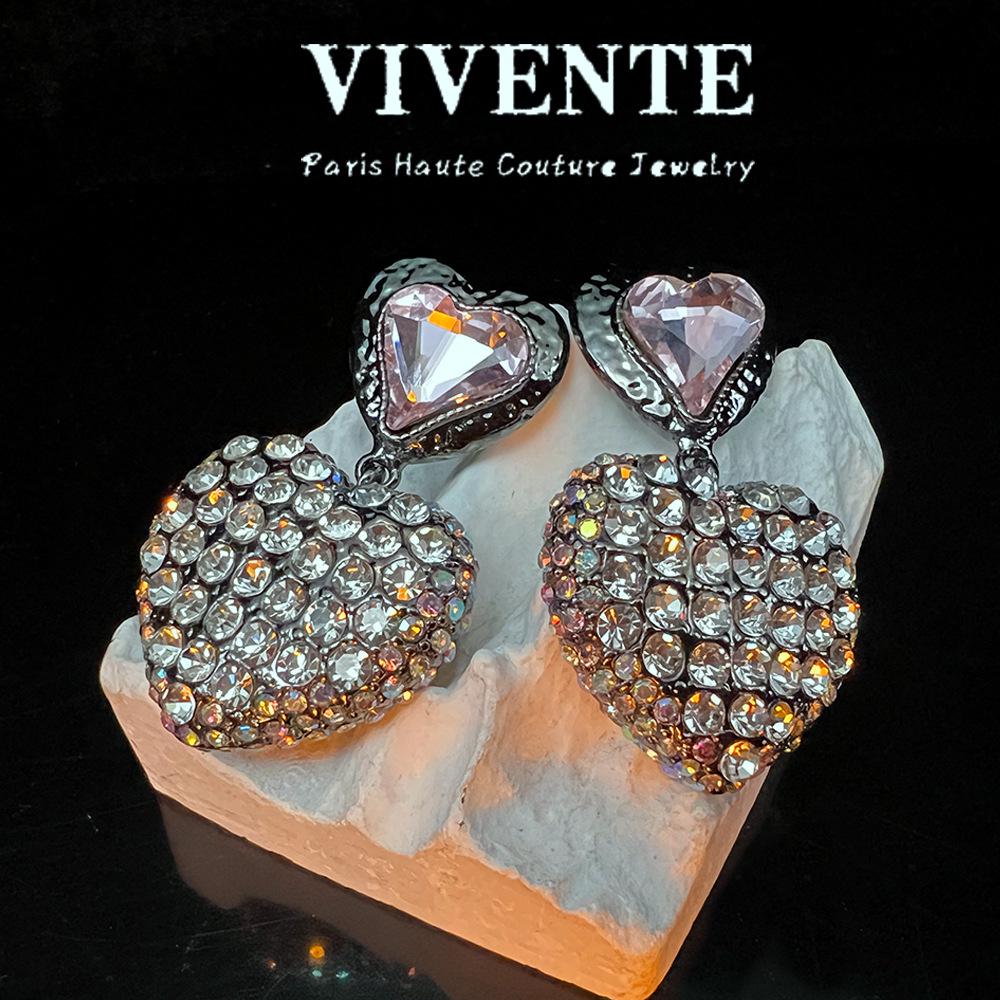 Exquisite Pink Diamond Heart Earrings - Elegant Gold-Plated Luxury Design