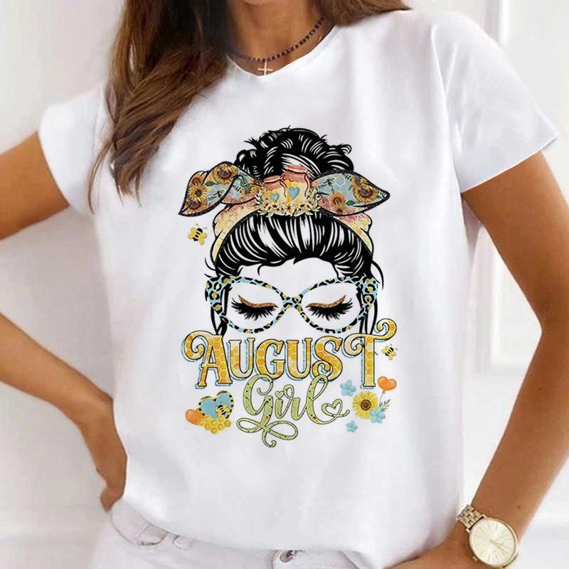 MOMO Printed Women's Short-Sleeved T-shirt round Neck Graphic Top Aesthetic Clothing Summer polyester fabricfor Women Model
