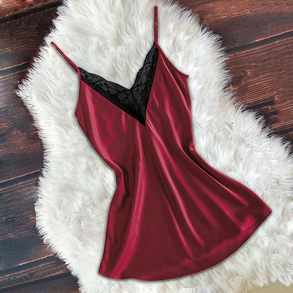 

Mother CareНовые женские кружевные атласные шелковые пижамы с v-образным вырезом, нижнее белье, пижамы, ночная рубашка, нижнее белье вино красного