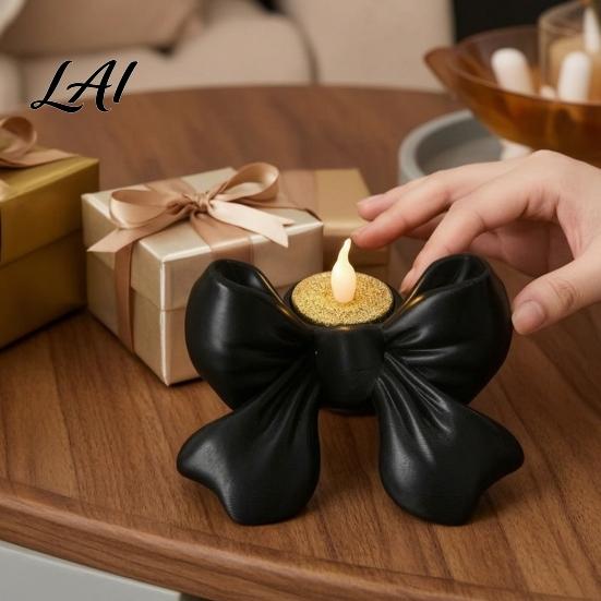 Modern PLA Bow Ornament 3D Printed Candle Holder Decorative Candlestick Stand for Scented Candles Delicate Gift Holiday & LED Tealights Elegant