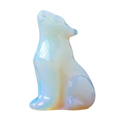 Sitzende Wolfsfigur aus Naturstein, positive Heilenergie, handgeschnitzt, bunte Tierstatue aus Kunstkristall, für den Schreibtisch