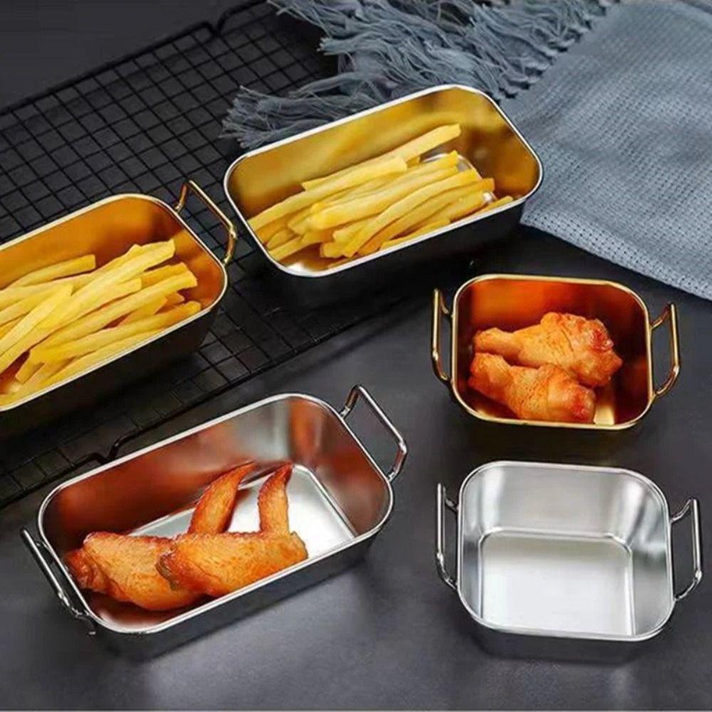 Square Korean Stainless Steel Plate With Handle Snack Plate Fried Food Trays  Food Storage