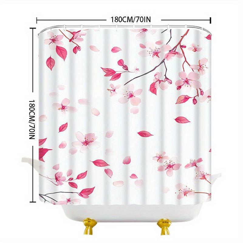 1pc Oversized Cherry Blossom Shower Curtain - Pale Pink Flowers On White Background, Machine Washable Polyester Fabric