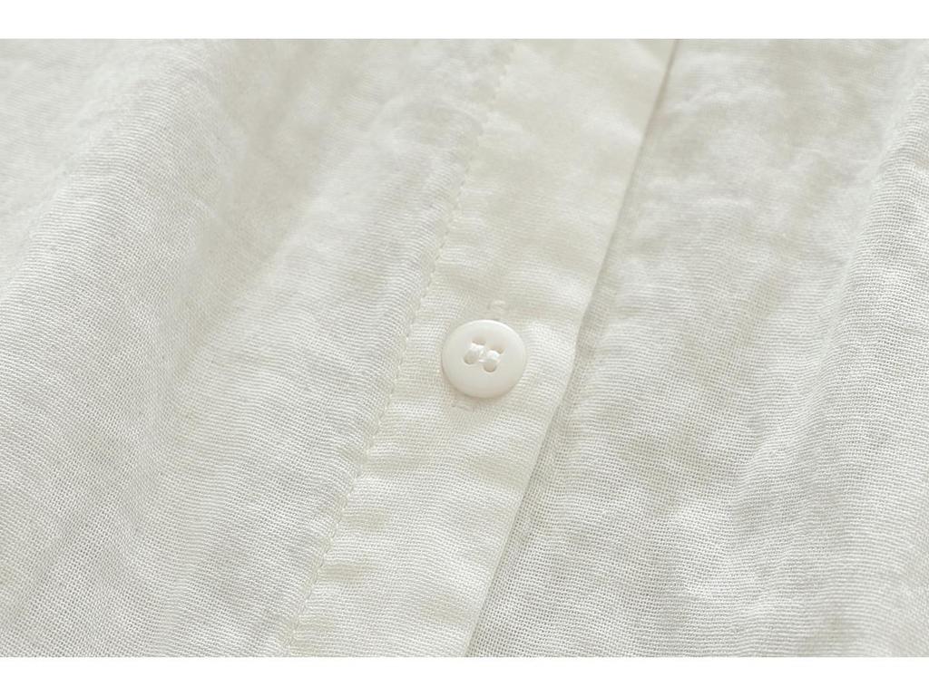 Pure Cotton Women's Lapel Pleated Blouse - Solid Color, Long Sleeve, Double Layer Yarn, Spring/Autumn.