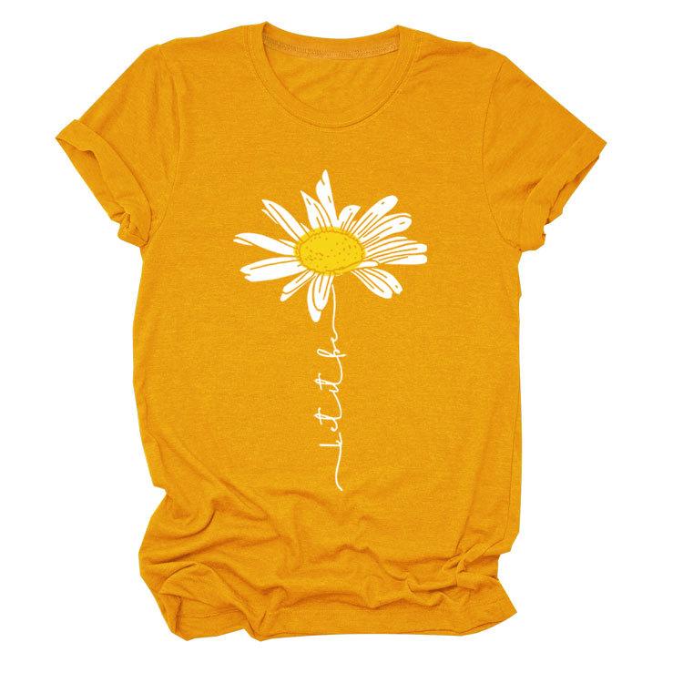 

Летний топ с круглым вырезом и 3D-принтом ромашек, модная повседневная женская футболка с коротким рукавом S