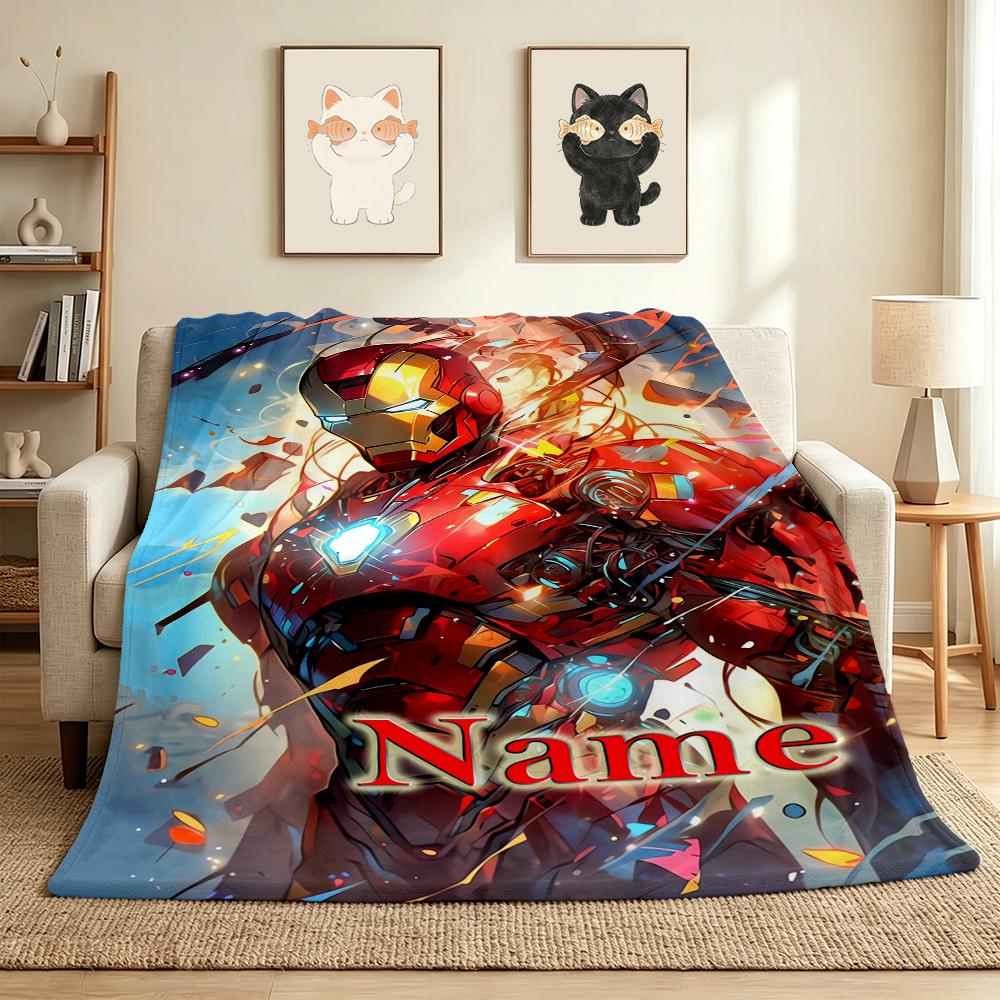 Custom Name Iron Man Flight Flannel Blanket Throw Blanket Soft Warm Sofa Bed Decor Unique Gift