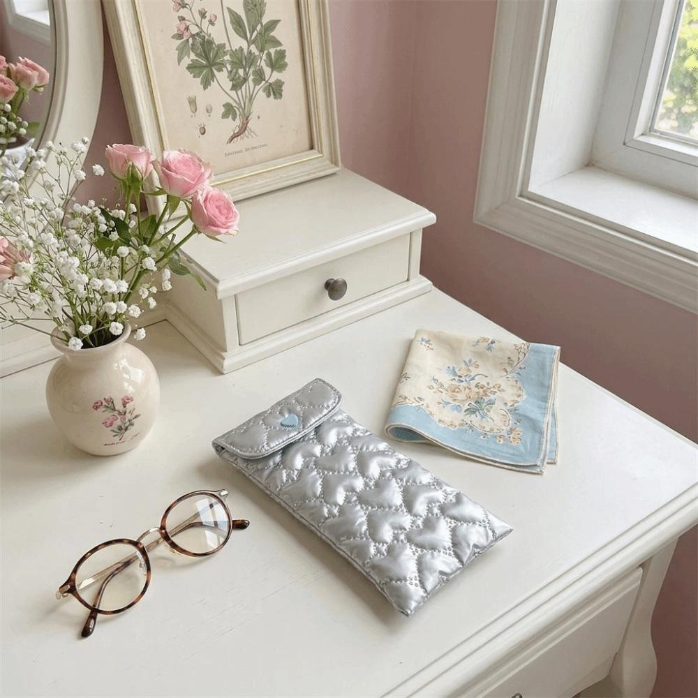 Quilted Satin Eyeglasses Storage Case PU Small Item Organizer Bow Sunglasses Pouch  Gift Giving
