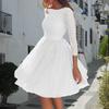 Women's Round Neck Long Sleeve Mini Dress Fit And Flare High Waist Glitter Tulle Elegant Cocktail Party Dress