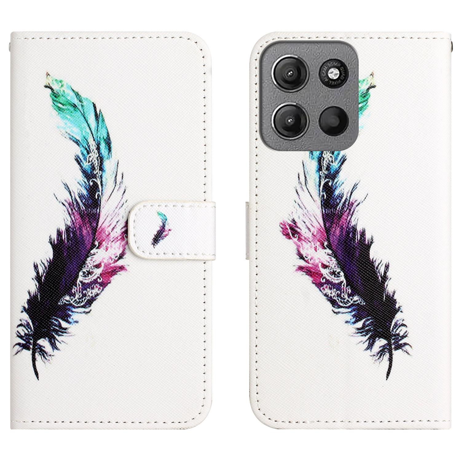 

For Motorola Moto G15 4G/G15 Power 4G Case Pattern Print PU Leather Wallet Phone Cover Cross Texture Feather
