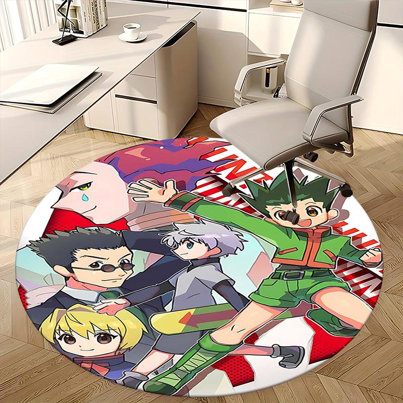 1pc Hunter X Hunter Anime Characters Round Carpet  Office Chair Mat, AntiSlip Rug for Home Decor, Living Room