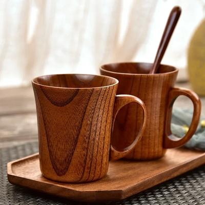 Tazza di Legno Fatta a Mano Tazze da Caffè Birra Tè Tazza a Pancia Grande con Manico Tazzina da Tè Retrò Forniture per Decorazioni Cucina Bar Caffè Casa Ufficio