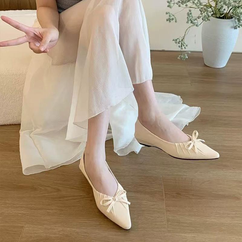 New Sandals Women's 2025 Summer Bow Pointed Head Beautiful Bag Head French Single Shoes with Skirt Commuter Evening Shoes