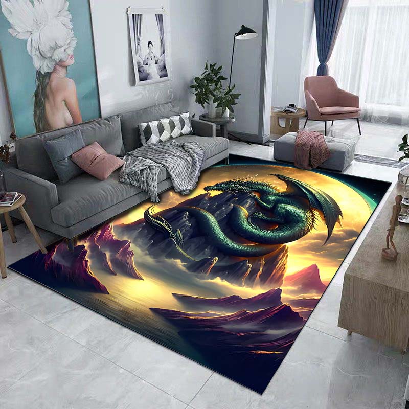 A giant dragon atop a mountain peak—fantasy style Print Carpet Rug for Living Room Bedroom Sofa Doormat Home Decor Floor Mat