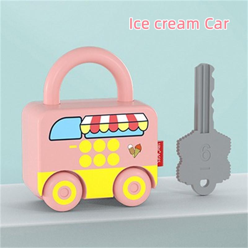 Children Educational Toys Kids Learning Lock with Keys Car Numbers Matching & Counting Montessori Math Teaching Lock-Picking Toy
