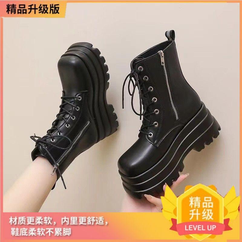 

cos увеличивающие высоту туфли 20 см увеличивающие и открывающие ноги тонкие туфли на платформе 9 см британский стиль тренд новые короткие сапоги короткие ботинки Martin 35 чёрный