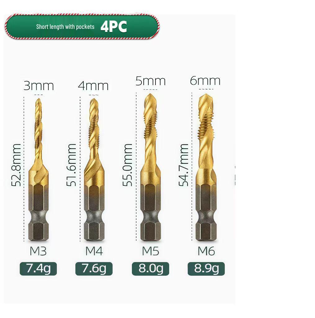 Titanium-Plated High-Speed Steel Hex Shank Spiral Taper Drill Tap