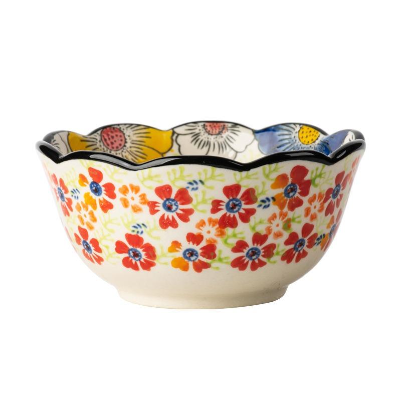 Manhua Yanhong Dish Set Household Retro Tableware Ceramic Large Bowl Rice Bowl Soup Bowl Noodle Bowl Plate Vegetable Plate
