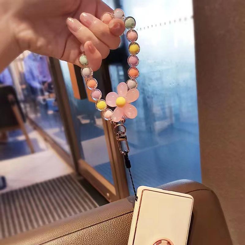 Phone Anti-Lost Lanyard Key Short Wrist Pendant Colorful Macaron Round Bead Pendant Women'S Hand-Held Chain Mobile Phone Lanyard