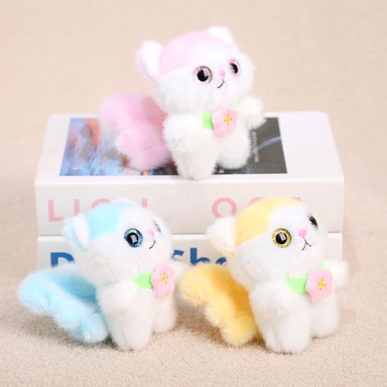 Cute Elf Cat Plush Doll Pendant Keychain Soft Skin-Friendly Plush with Wings And Floral Accent Portable Bag Charm Gift for Kids Cat Lovers