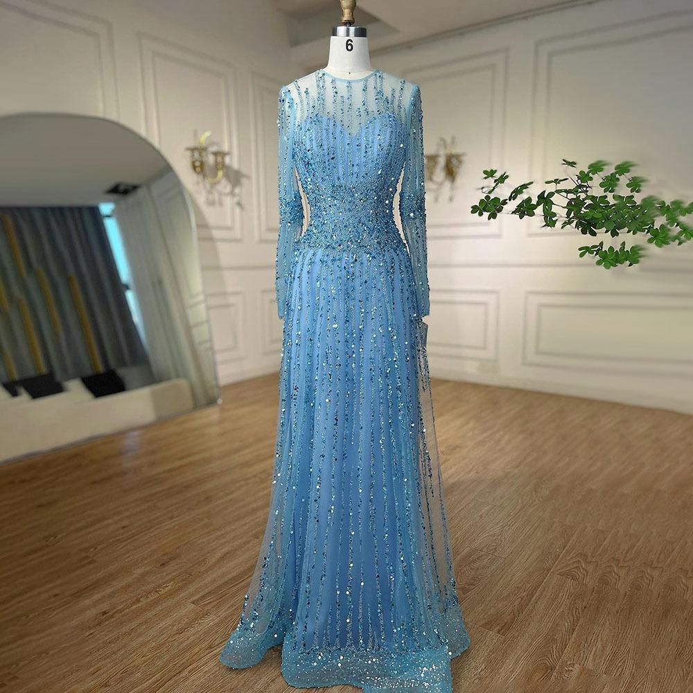 Purple elegant slim-fitting long-sleeved meat-covering bead long skirt banquet skirt performance host evening dress LA11901