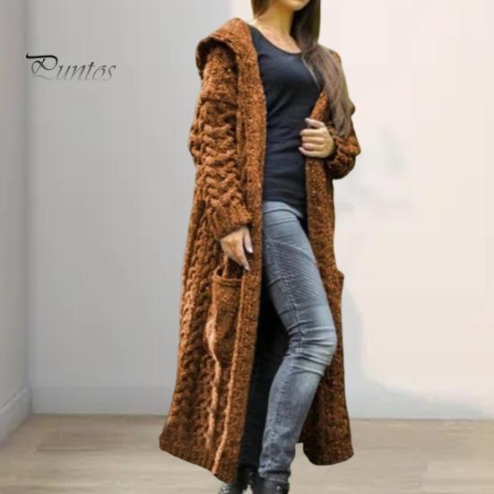 Jachetă de pulover pentru femei, cu buzunare, lungime mijlocie, tricotată cu glugă, textura răsucită, culoare uni, jachetă cu mânecă lungă, mărime, groasă, îmbrăcăminte exterioară zilnică pentru navetă