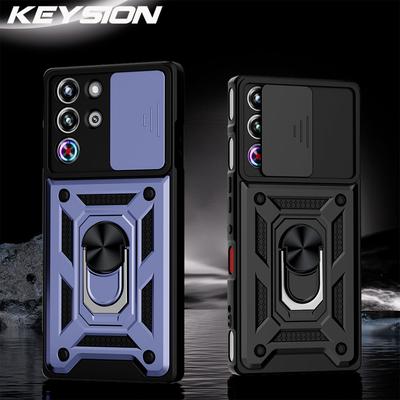 KEYSION Shockproof Case for ZTE Nubia RedMagic 10 Pro+ Slide Camera Protection Ring Stand Phone Cover for RedMagic 10S Pro+ 5G