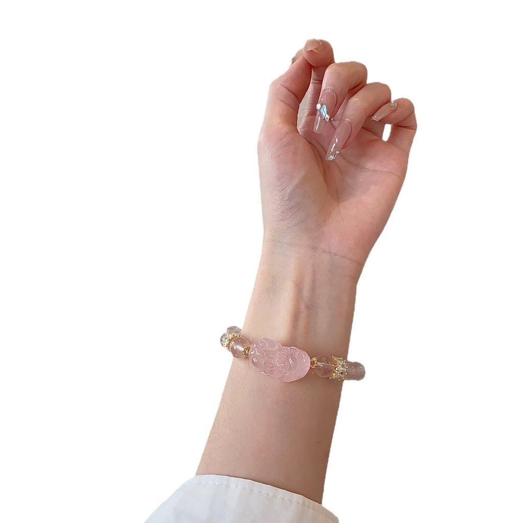 Zhang Junning's same style natural pink crystal bracelet for women, hibiscus stone, horse pink crystal Pixiu bracelet, peach blossom bracelet