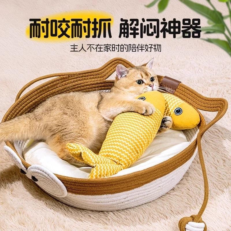 Striped Linen Wave Fish Cat Toy Boredom Buster For Kittens And Adults Indoor Playtime Gift For Cat Lovers Cozy Living Room