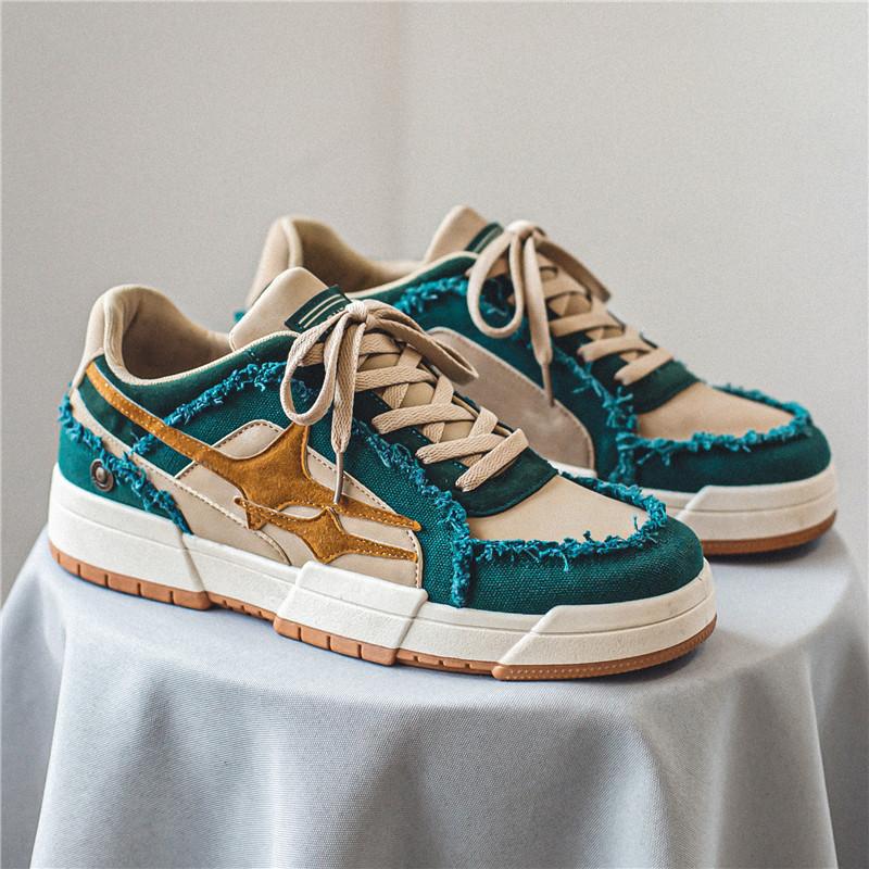 National Niche Hong Kong Style Leisure Sports Denim Canvas Low-top Board Shoes Breathable Thick-soled Heightening Autumn Shoes