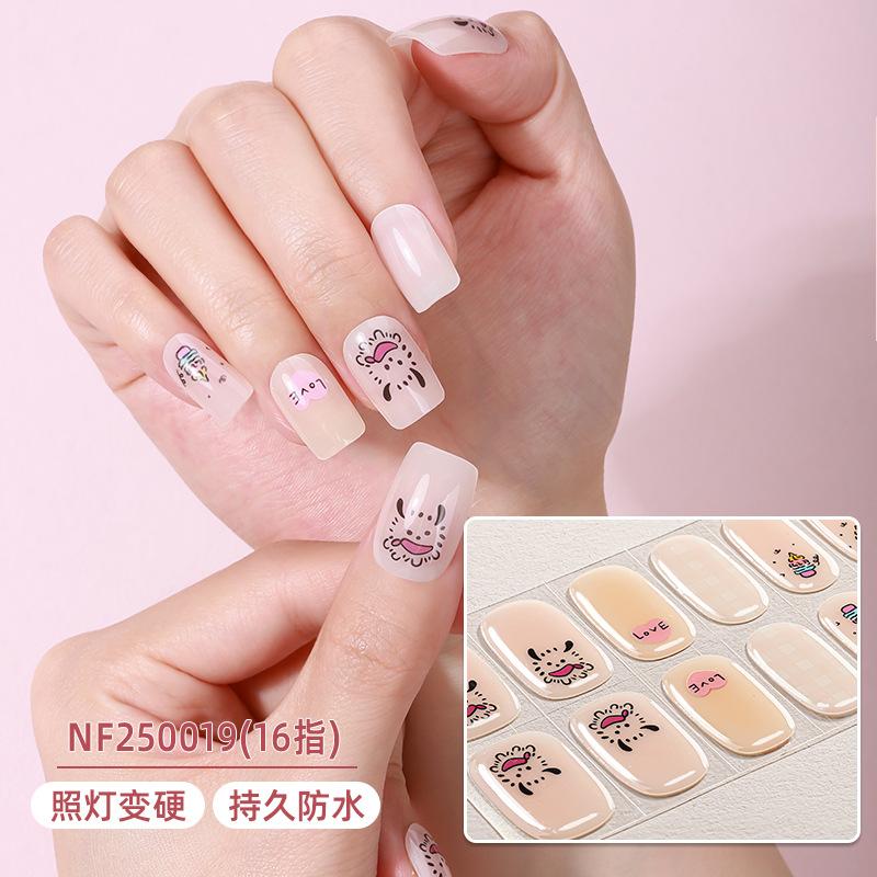 Gel nail sticker waterproof French smudge flash nail sticker UV semi-cured nail sticker cartoon