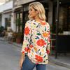 Damen Lässiges Blumenmuster Oberteil Dreiviertelarm Rundhals Bluse Leicht Bequeme Passform Stilvolles Design