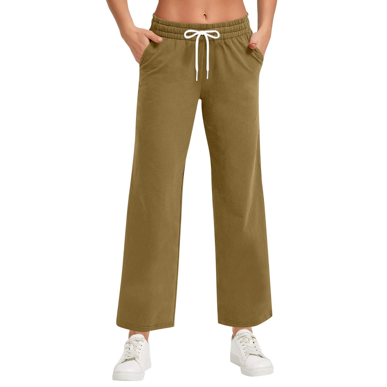 

Женские модные однотонные повседневные брюки с эластичной талией и карманами L коричневый