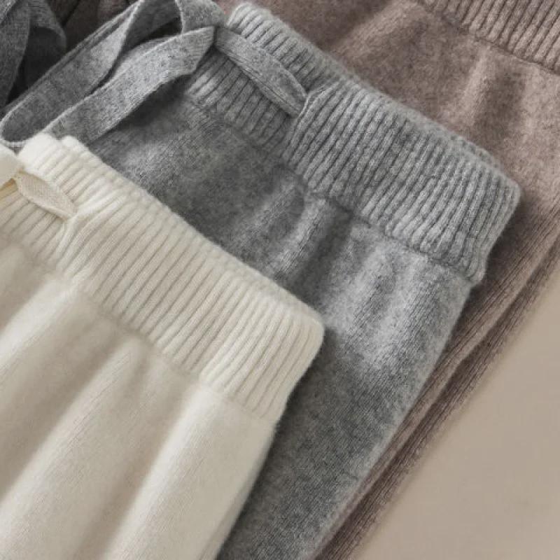 Pantaloni largi tricotați cu talie înaltă pentru femei - Pantaloni casual de toamnă 2024