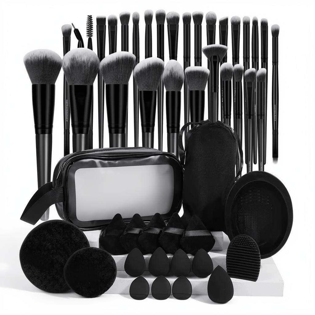Premium 49-Piece Makeup Brushes Set Synthetic Bristles Wood Handles Travel-Friendly Face Eyes Application Includes 30 Brushes +