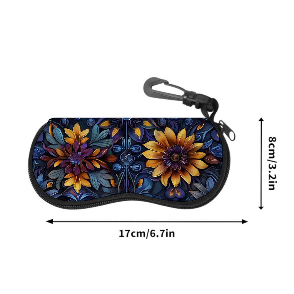 Vintage Botanical Floral Print Sunglasses Case, Decorative Retro Flower Pattern Eyewear Pouch, Protective Zipper Glasses Container for Women Travel