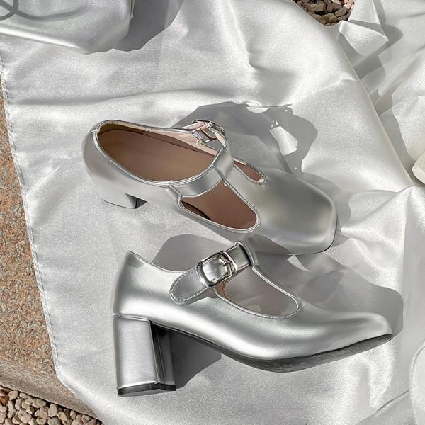 

Fashion Women s Shoes Silver 2025 Chunky Sandals Female Heel Increasing Height Mary Jane Latest Retro Spring Block African Beige Lolita 35