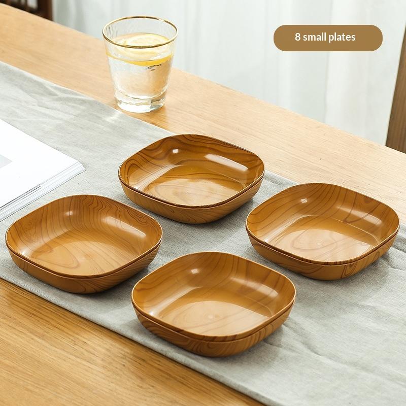 1Set Japanese-Style Plastic Dish Multifunctional Simple Imitation Wood Grain Bone Spitting Dish Household Food Grade Fruit Bowl