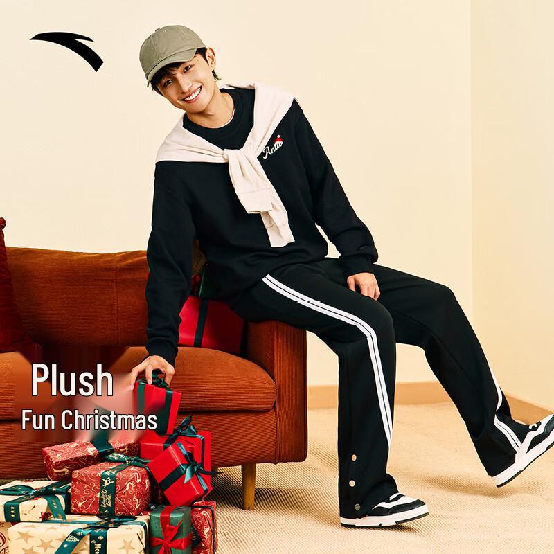 Anta Plush-Lined Christmas Graphic Crew Neck Sweatshirt